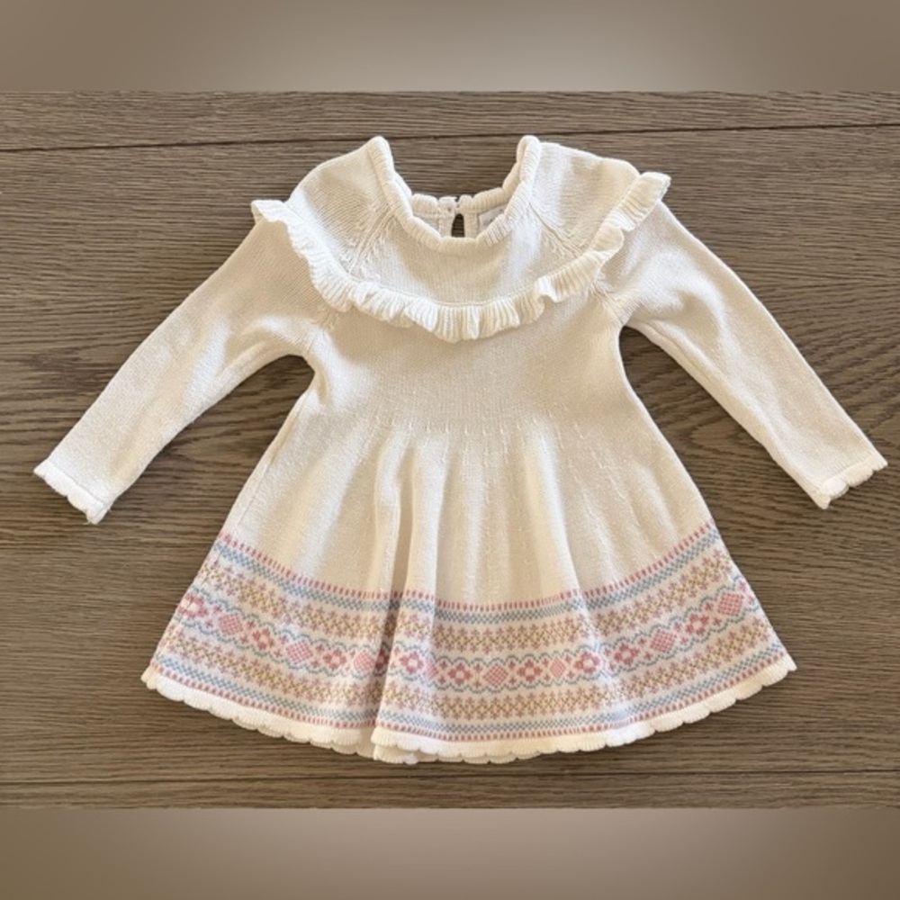 White Knit Dress with Pastel Pattern